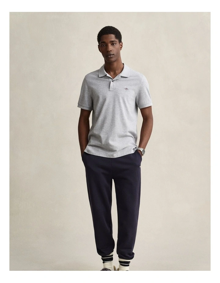 Regular Fit Shield Piqu Polo Shirt in Grey Melange image 4