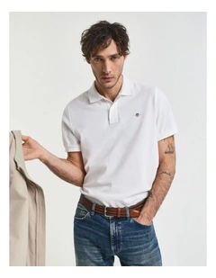 Regular Fit Shield Pique Polo Shirt in White