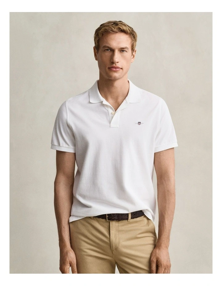 Regular Fit Shield Pique Polo Shirt in White image 1