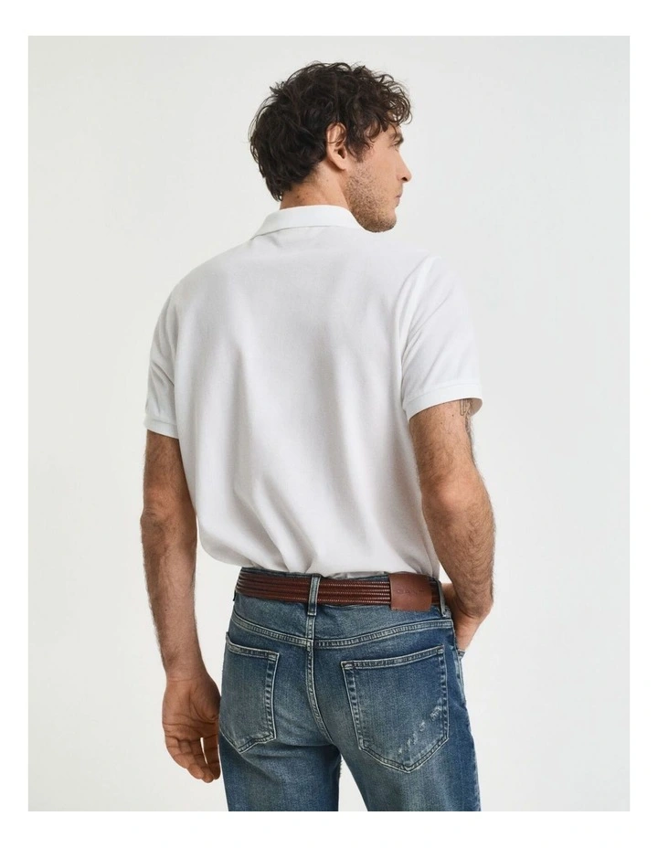 Regular Fit Shield Pique Polo Shirt in White image 2