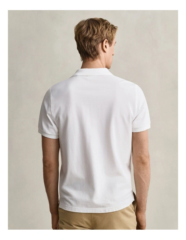 Regular Fit Shield Pique Polo Shirt in White image 2