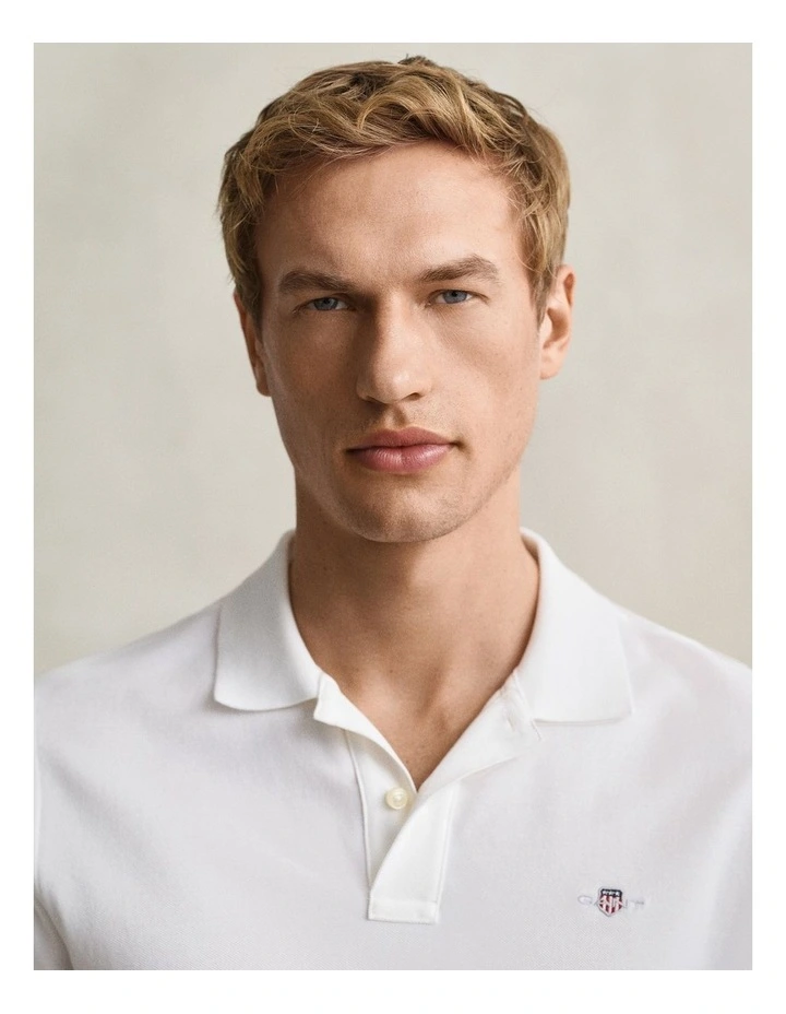 Regular Fit Shield Pique Polo Shirt in White image 3
