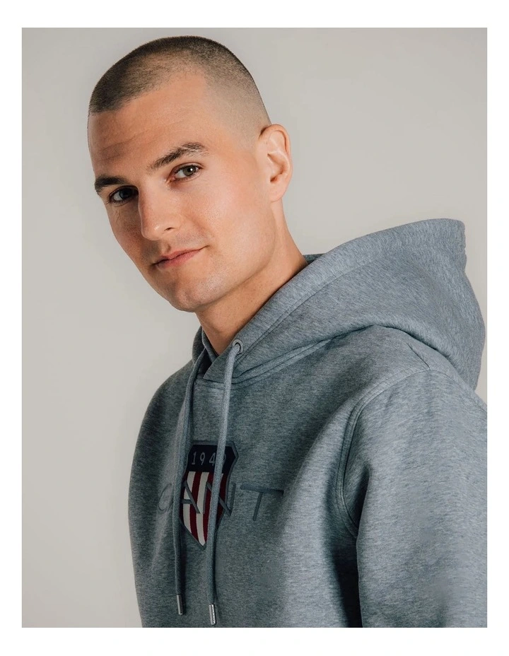 Shield Hoodie in Grey Melange image 3