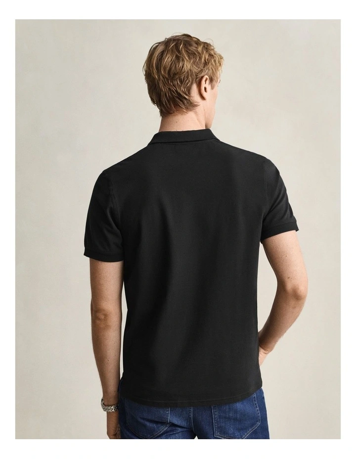 Contrast Pique Polo Shirt in Black image 2