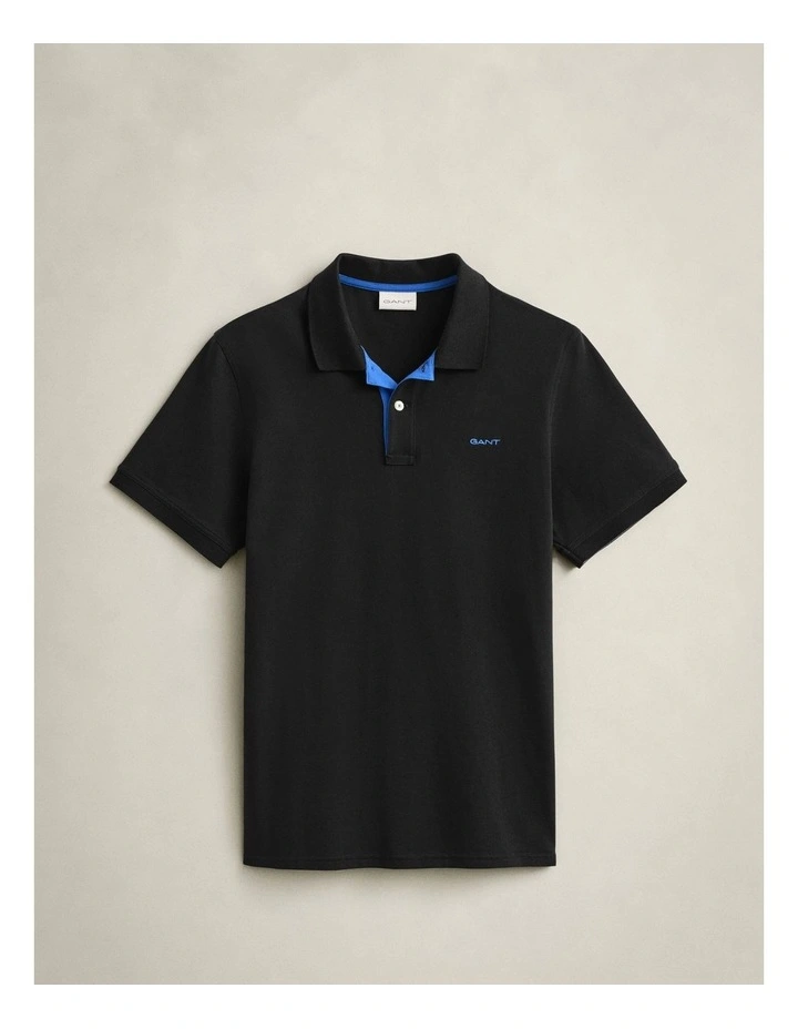 Contrast Pique Polo Shirt in Black image 5