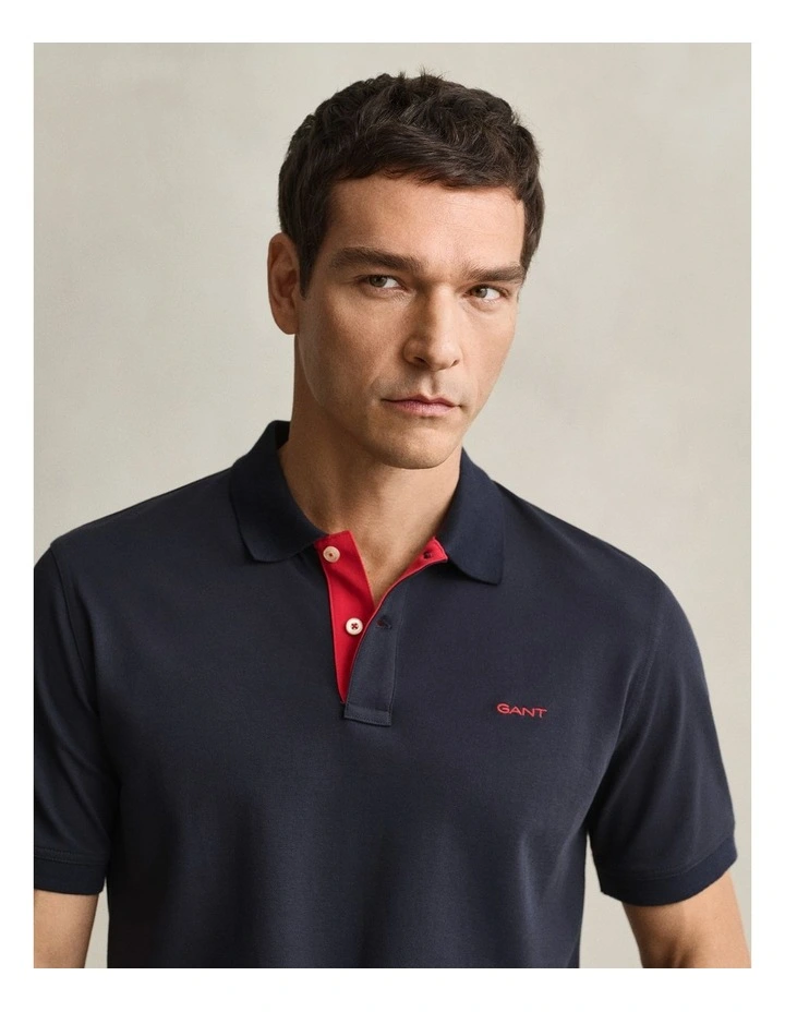 Contrast Pique Polo Shirt in Evening Blue image 4
