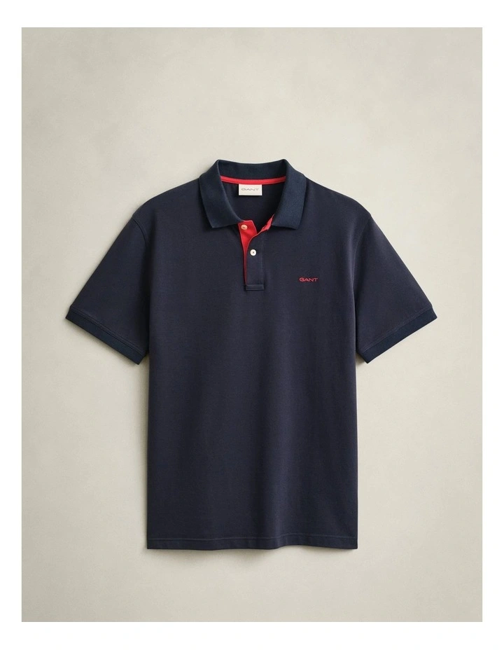 Contrast Pique Polo Shirt in Evening Blue image 5