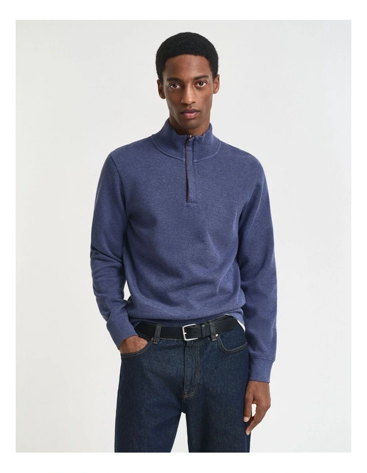 Sacker Rib Half-Zip Sweatshirt in Dark Jeans blue Melange image 1