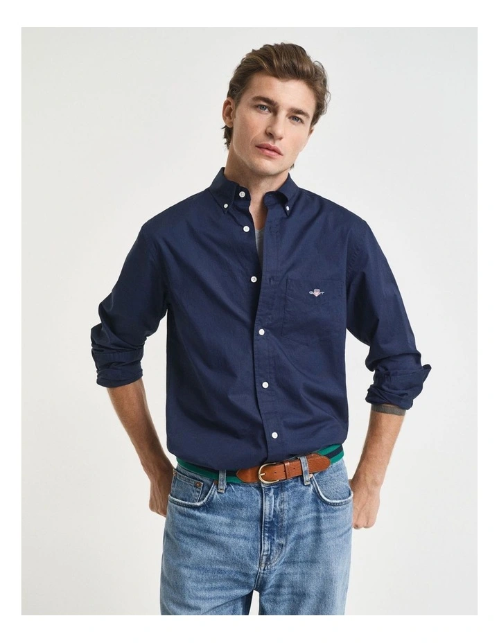 Regular Fit Poplin Shirt in Marine image 1