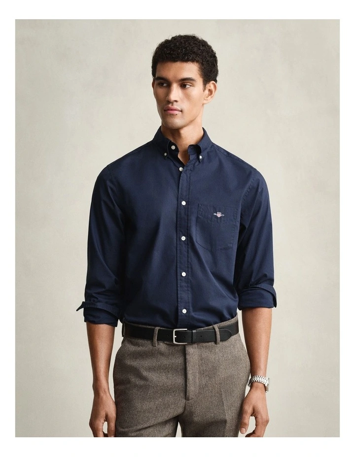 Regular Fit Poplin Shirt in Marine image 1