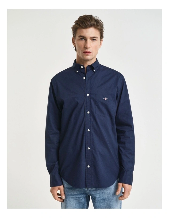 Regular Fit Poplin Shirt in Marine image 3