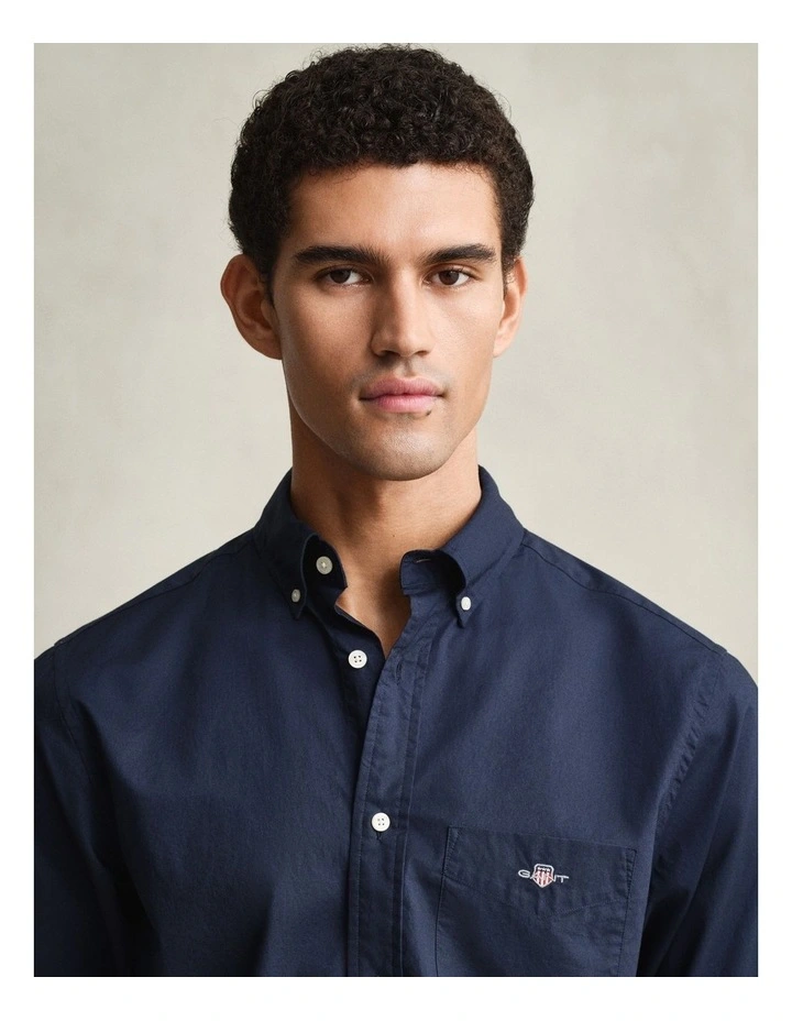 Regular Fit Poplin Shirt in Marine image 3