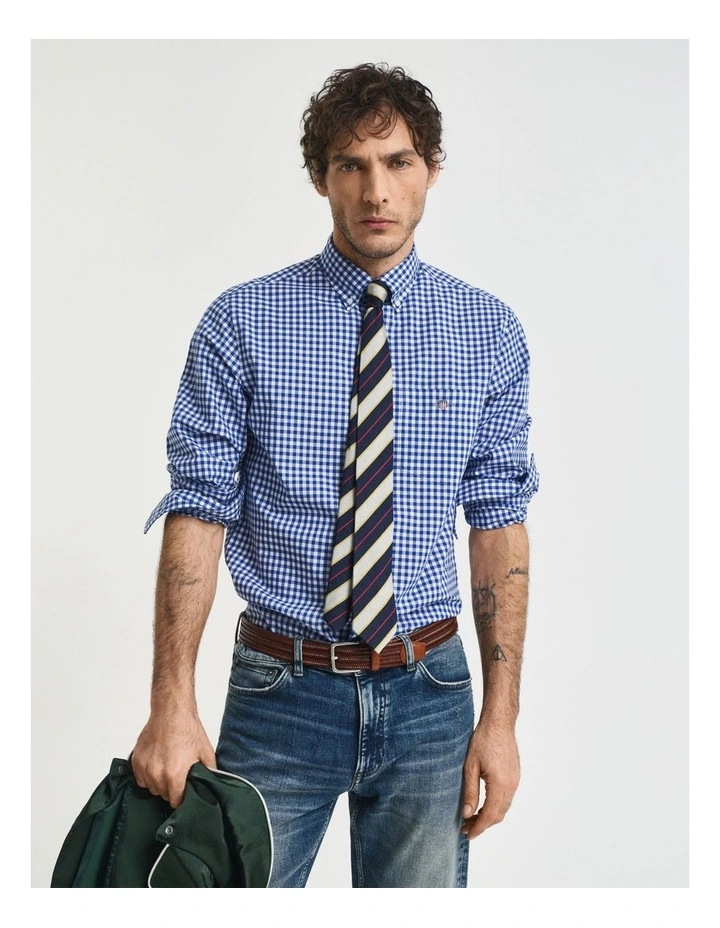 Regular Fit Gingham Poplin Shirt in College Blue image 1