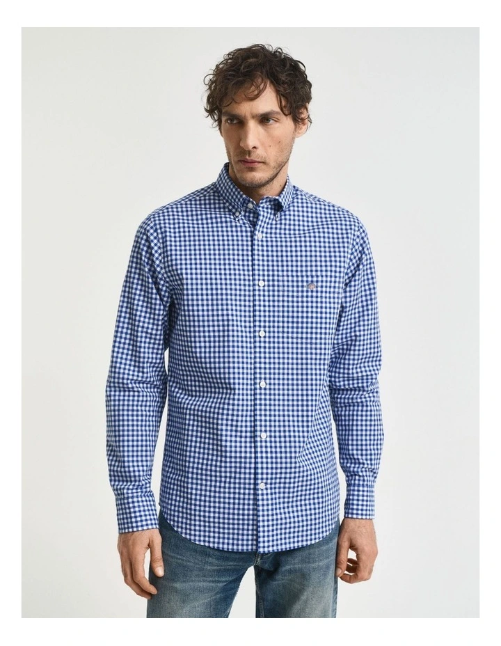 Regular Fit Gingham Poplin Shirt in College Blue image 5