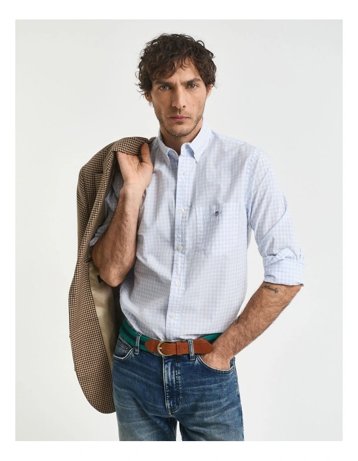 Regular Fit Gingham Poplin Shirt in Light Blue image 5