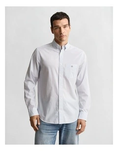 Regular Fit Banker Stripe Poplin Shirt in Light Blue