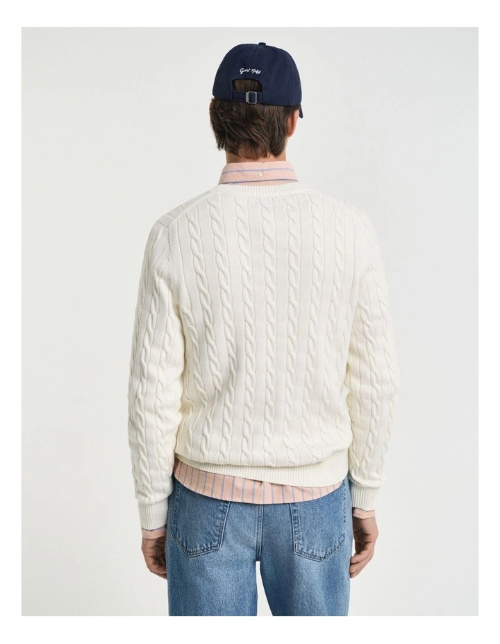 Cotton Cable Knit Crew Neck Sweater in Cream image 2
