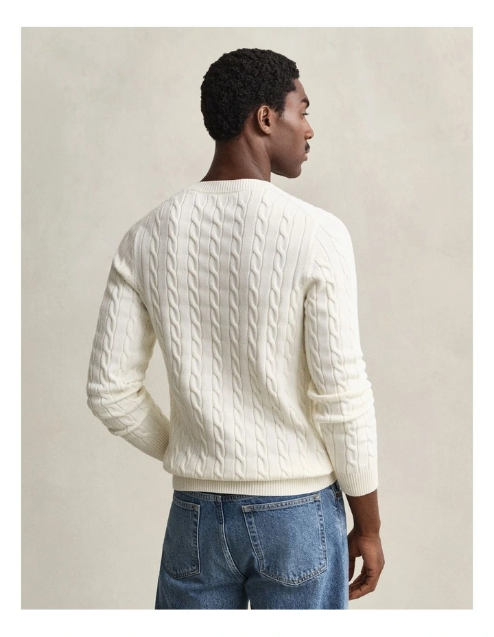 Cotton Cable Knit Crew Neck Sweater in Cream image 2