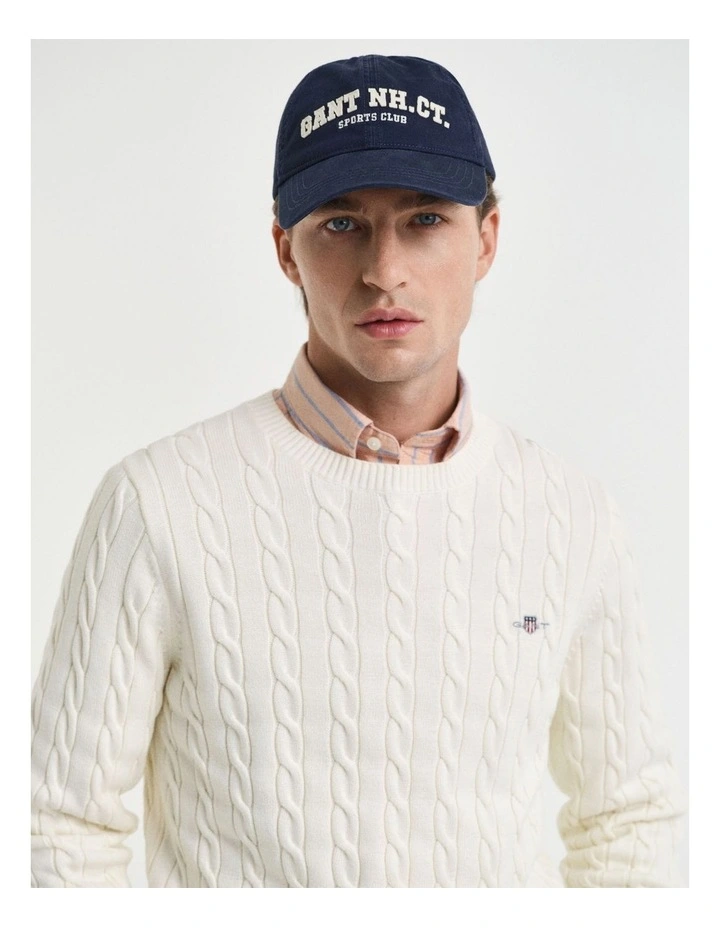 Cotton Cable Knit Crew Neck Sweater in Cream image 3