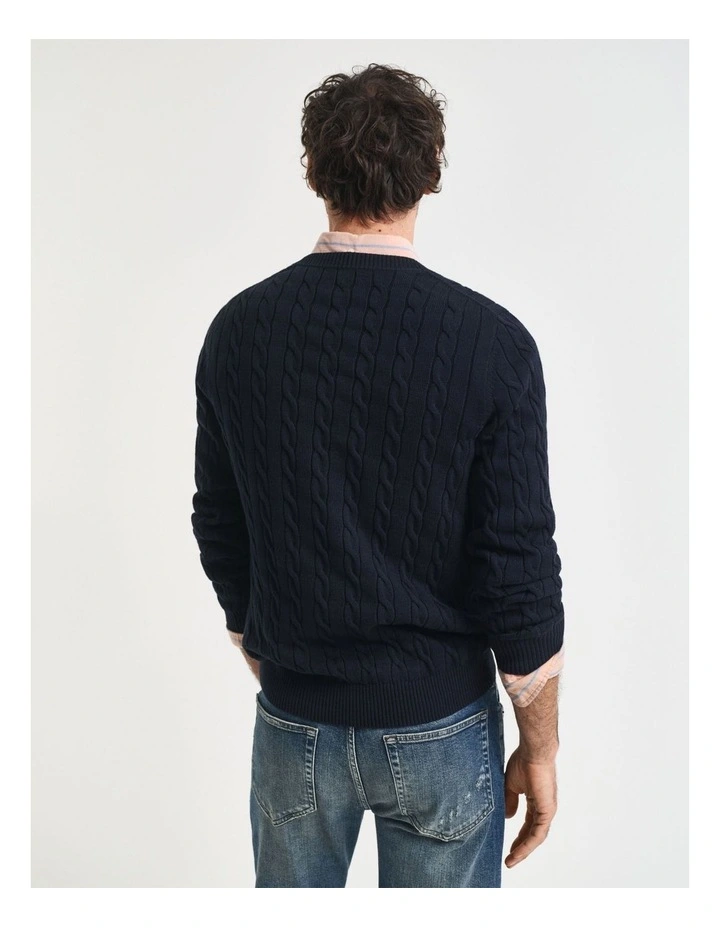 Cotton Cable Knit Crew Neck Sweater in Evening Blue image 2