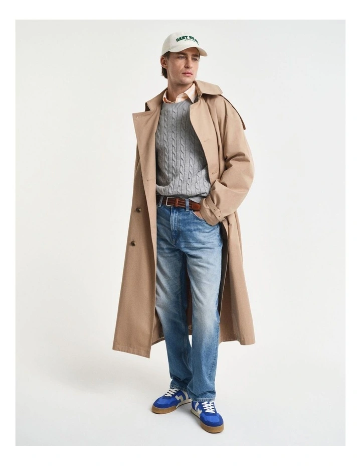 Cotton Cable Knit Crew Neck Sweater in Grey Melange image 4