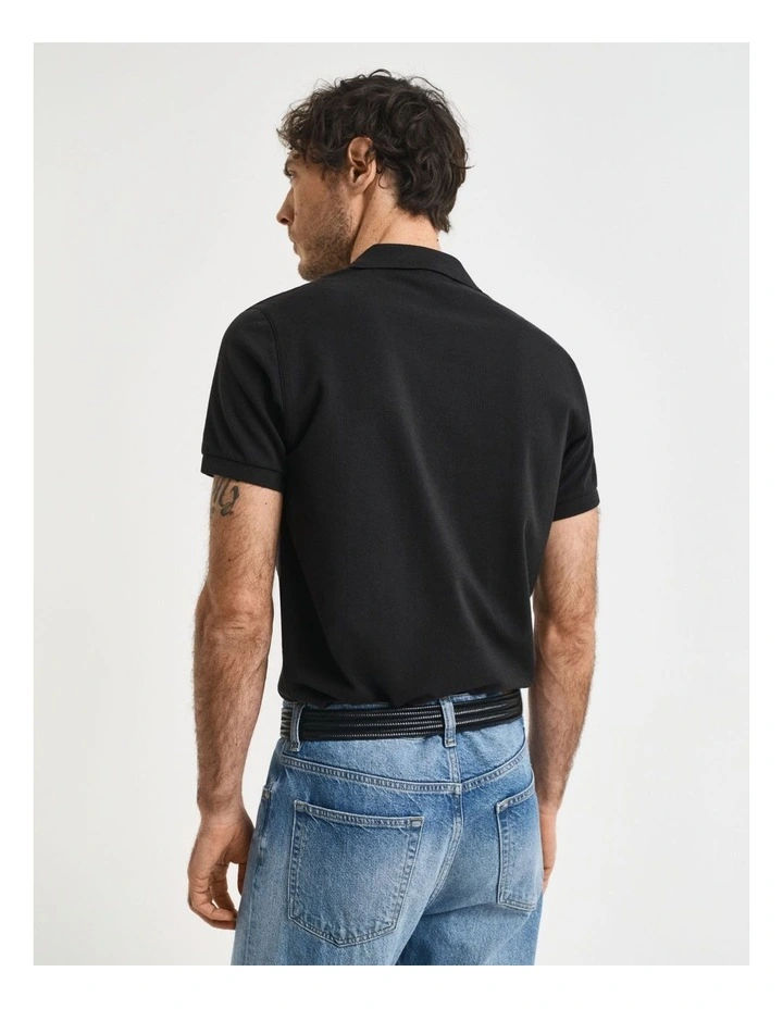 Slim Fit Shield Pique Polo Shirt in Black image 2