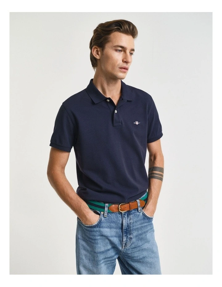 Slim Fit Shield Pique Polo Shirt in Evening blue image 1