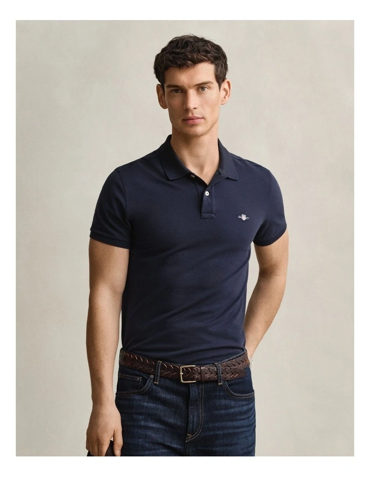 Slim Fit Shield Pique Polo Shirt in Evening blue image 1