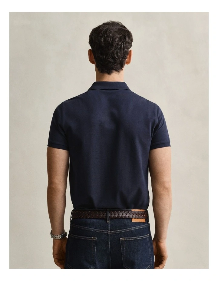 Slim Fit Shield Pique Polo Shirt in Evening blue image 2