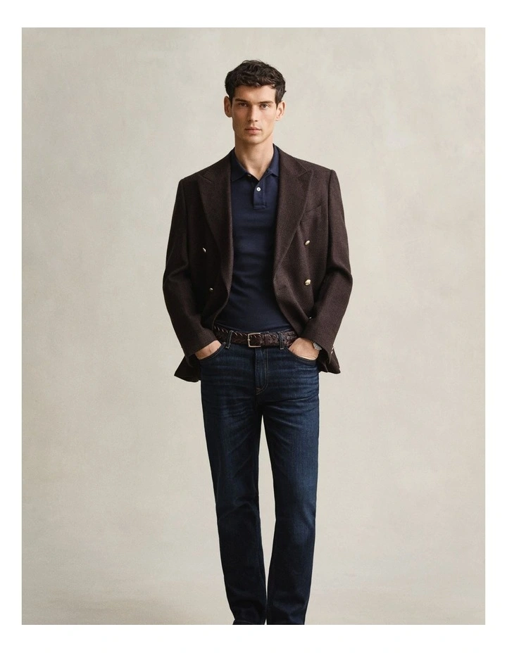 Slim Fit Shield Pique Polo Shirt in Evening blue image 3