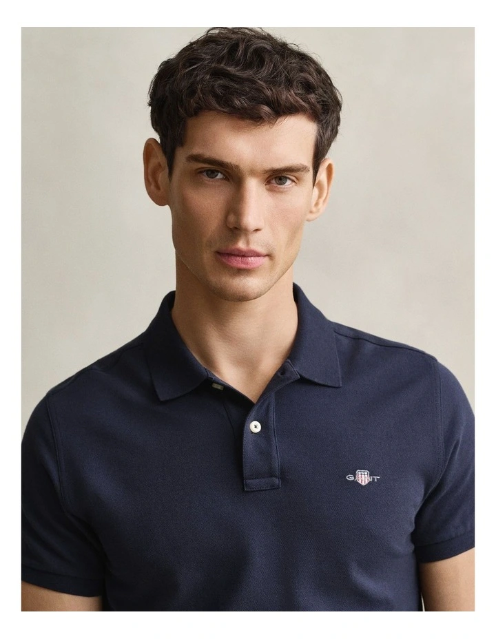 Slim Fit Shield Pique Polo Shirt in Evening blue image 4