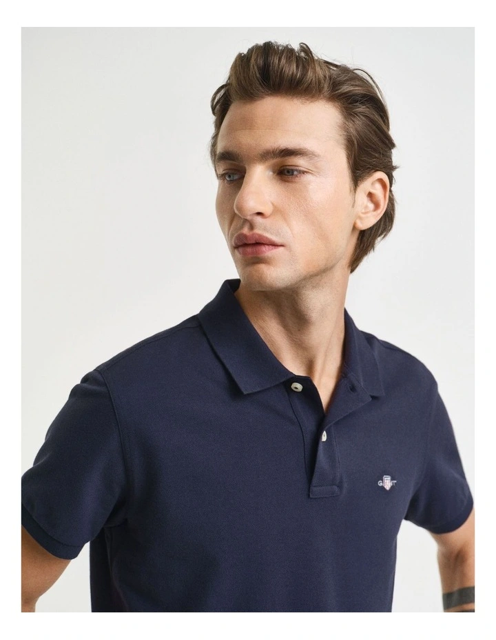 Slim Fit Shield Pique Polo Shirt in Evening blue image 4