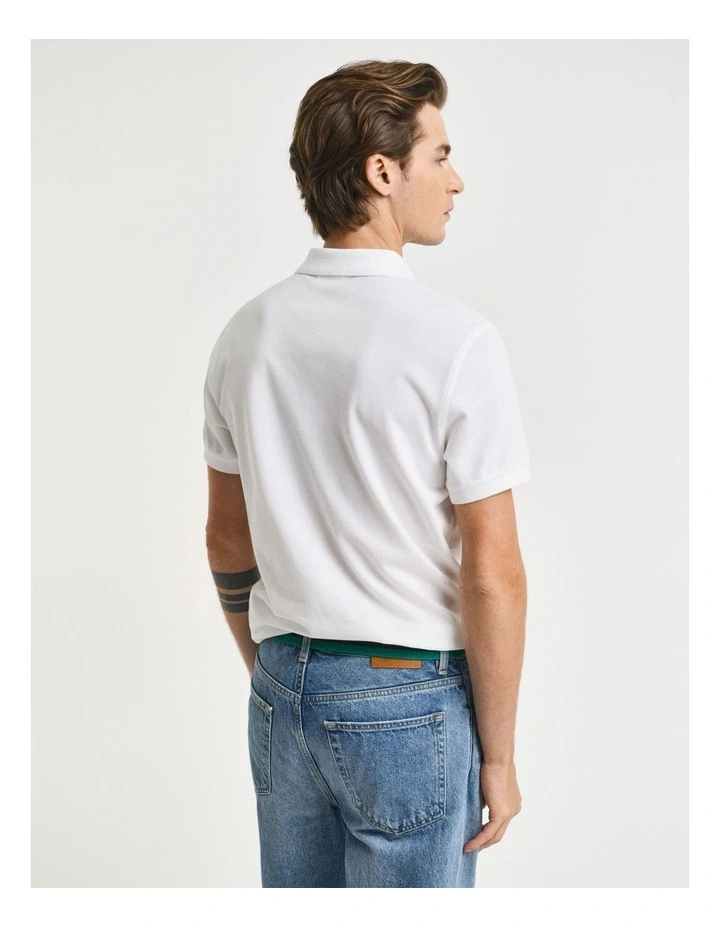 Slim Fit Shield Pique Polo Shirt in White image 2