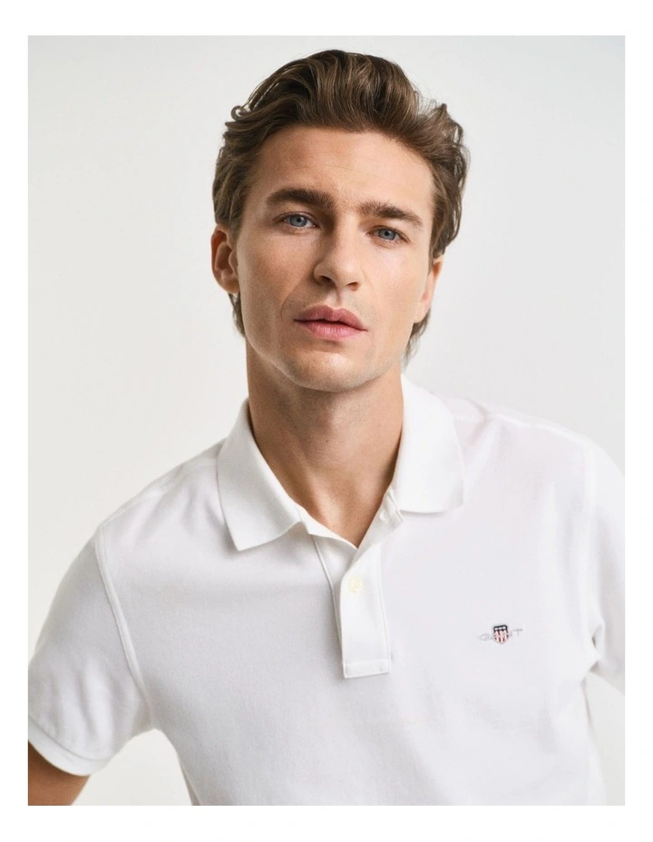 Slim Fit Shield Pique Polo Shirt in White image 3