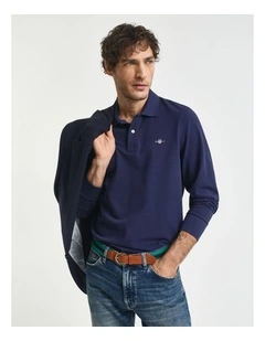 Shield Pique Rugger in Evening Blue