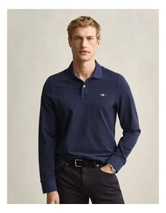 Shield Pique Rugger in Evening Blue