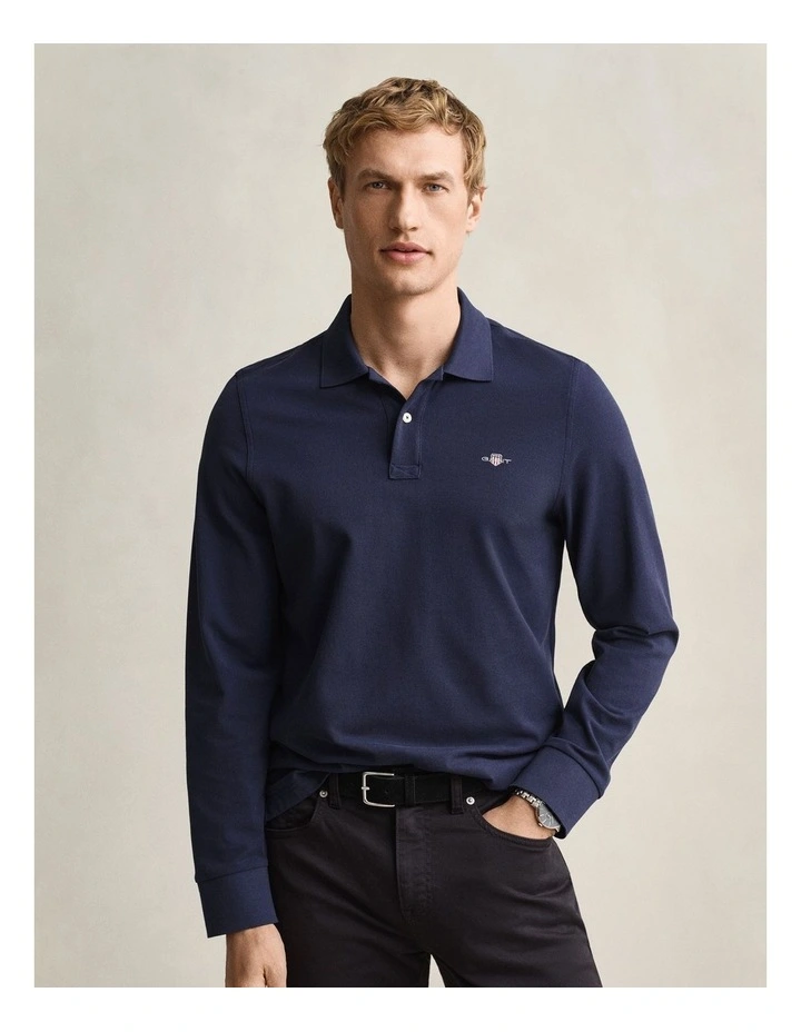 Shield Pique Rugger in Evening Blue image 1