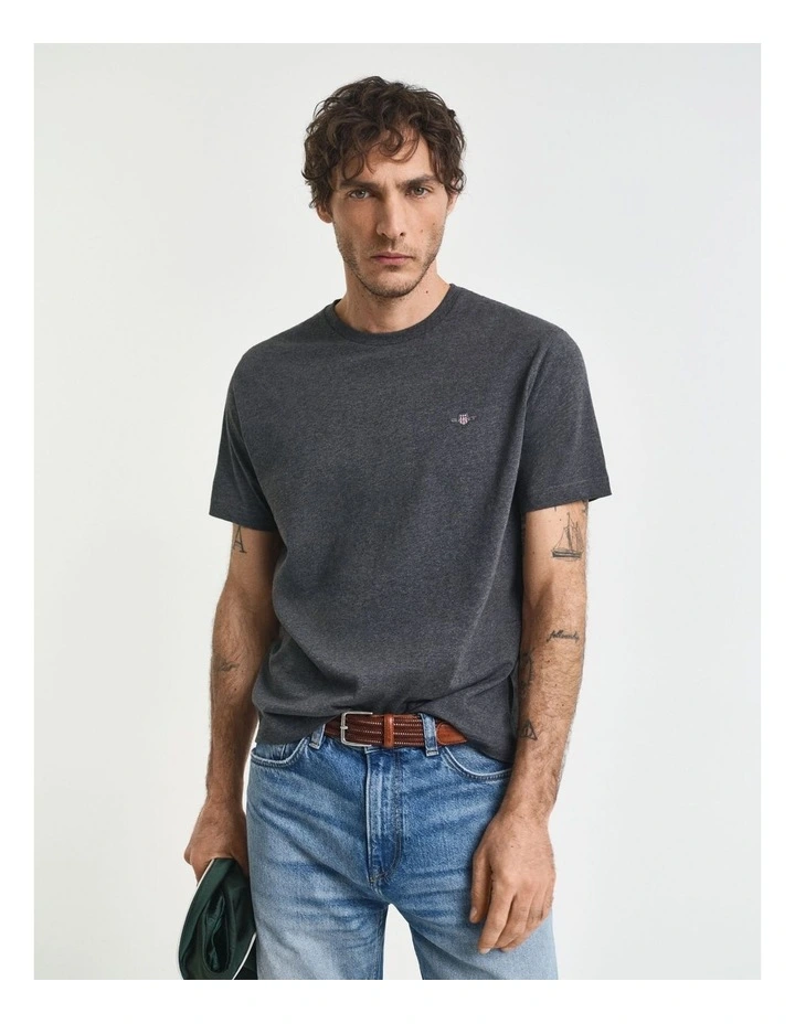 Regular Fit Shield T-shirt in Antracit Melange image 1