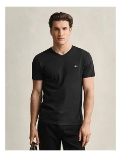 Slim Fit Shield V-Neck T-Shirt in Black