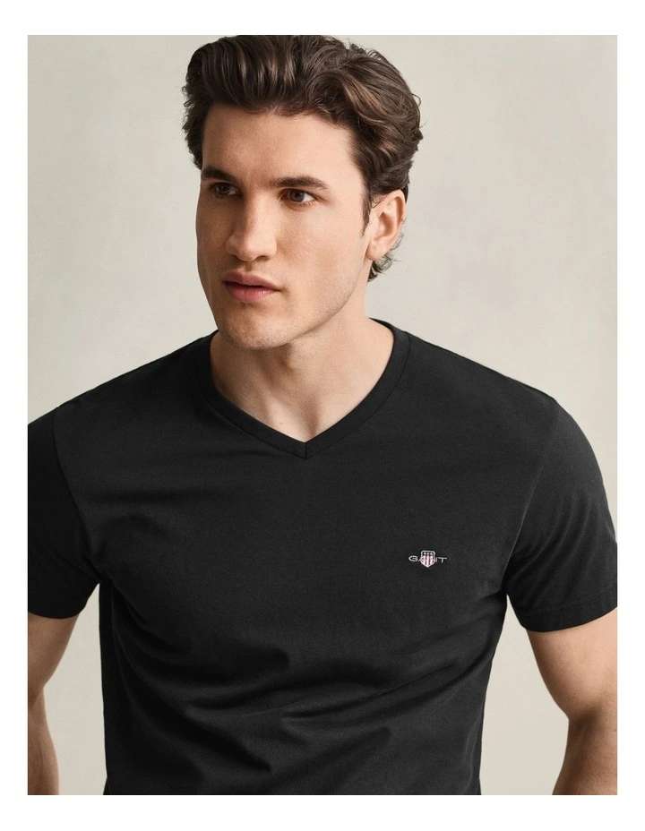Slim Fit Shield V-Neck T-Shirt in Black image 3
