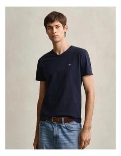 Slim Fit Shield V-Neck T-shirt in Evening Blue