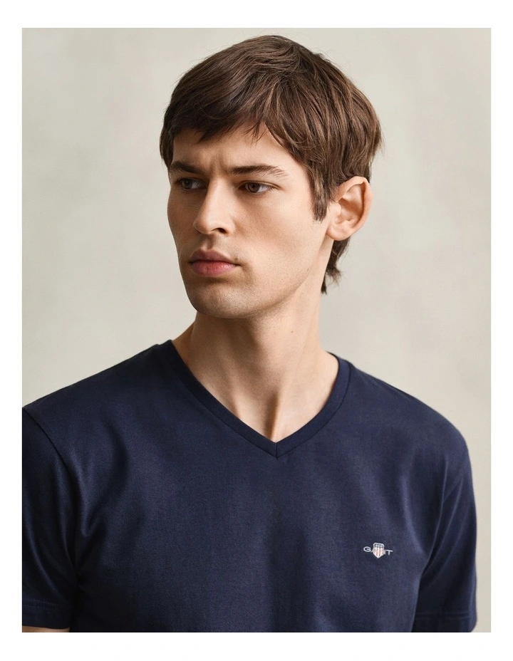 Slim Fit Shield V-Neck T-shirt in Evening Blue image 3
