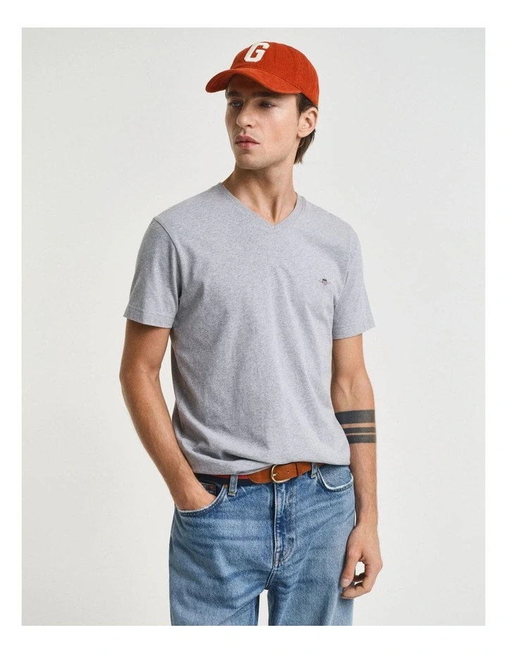 Slim Fit Shield V-Neck T-shirt in Grey Melange image 1