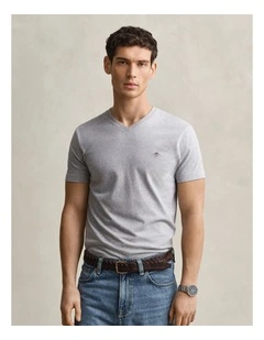 Slim Fit Shield V-Neck T-shirt in Grey Melange