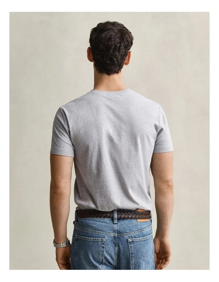 Slim Fit Shield V-Neck T-shirt in Grey Melange image 2