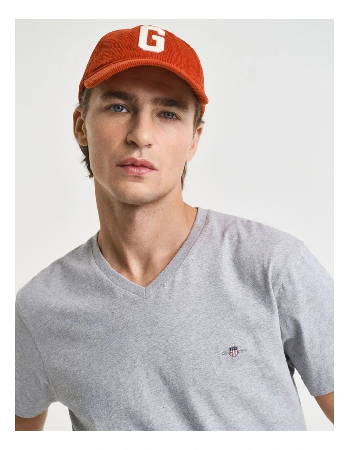 Slim Fit Shield V-Neck T-shirt in Grey Melange image 4