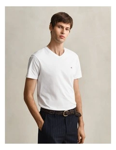 Slim Fit Shield V-Neck T-Shirt in White