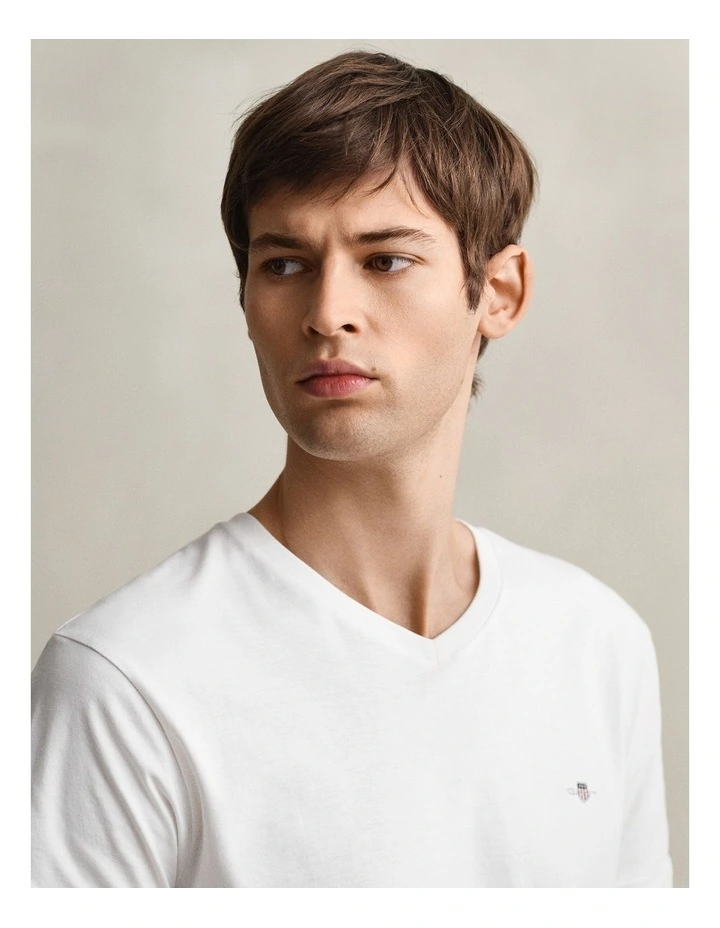Slim Fit Shield V-Neck T-Shirt in White image 3