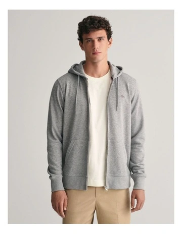 Shield Zip Hoodie in Grey Melange