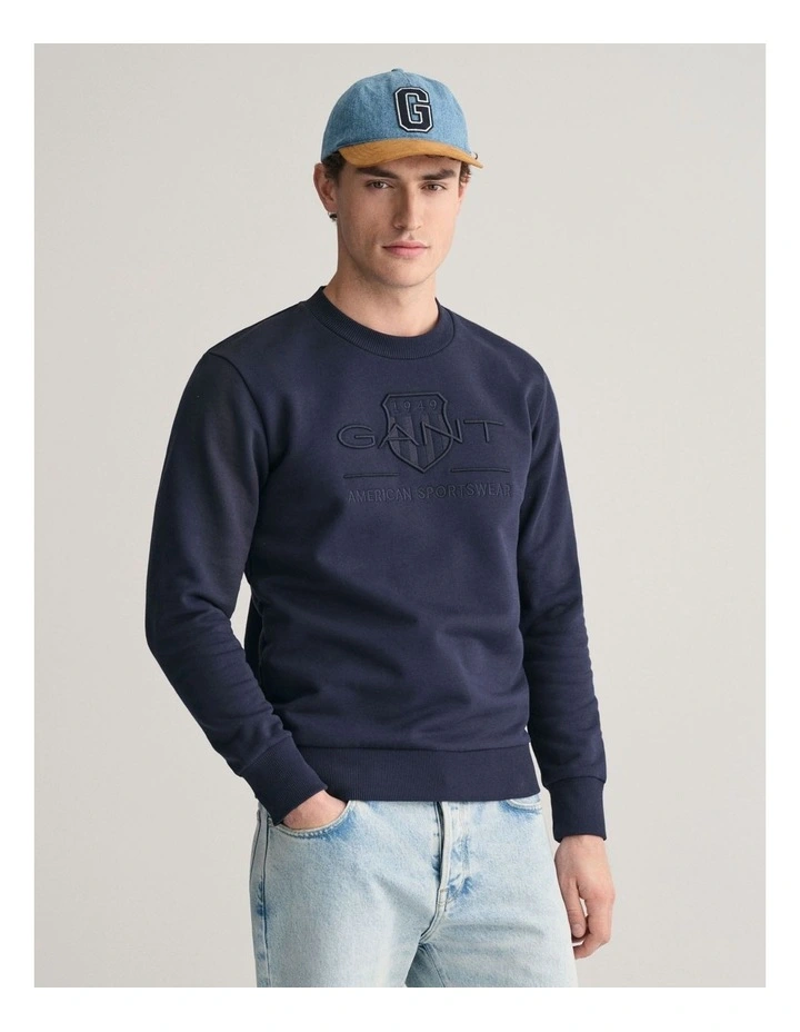 Tonal Archive Shield Crew Neck Sweatshirt in Evening Blue image 1